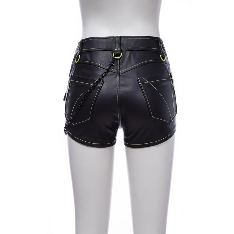 Damen-Punk-Ledershorts mit mehreren Taschen