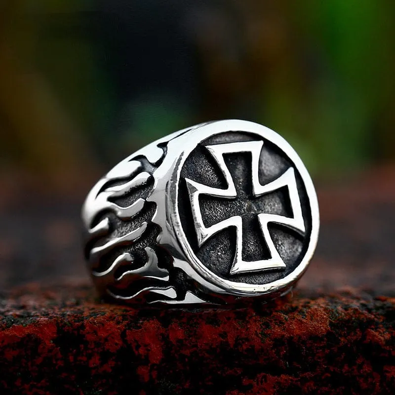 Herren Punk Cross Flame Ring