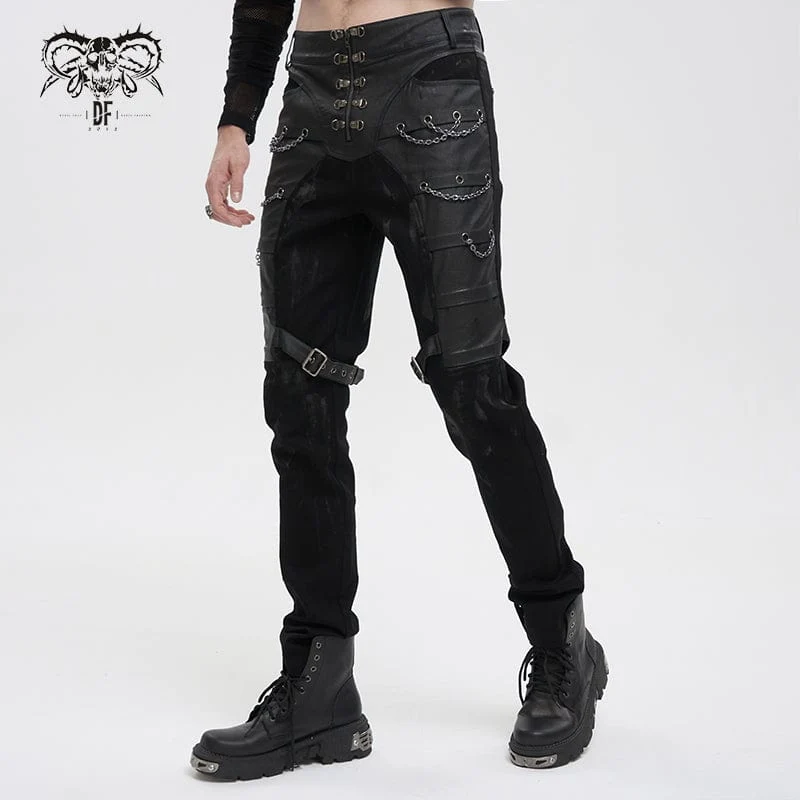 Gothic Distressed Kunstlederhose für Herren