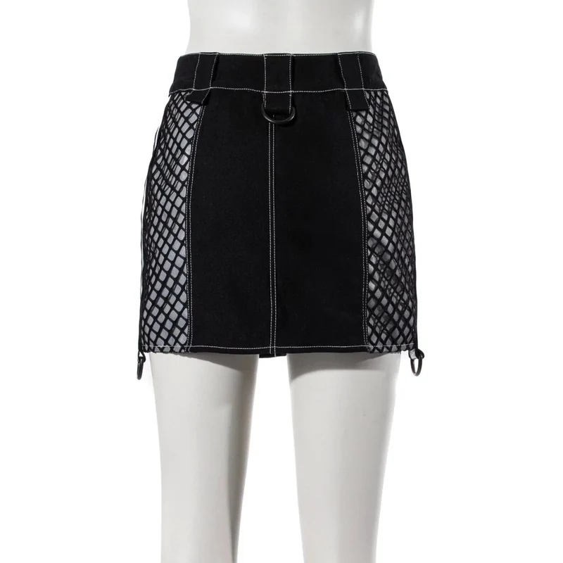 Damen Grunge Kontrastfarbe Schnallenrock Weiß
