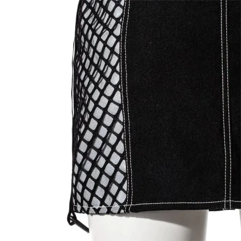 Damen Grunge Kontrastfarbe Schnallenrock Weiß