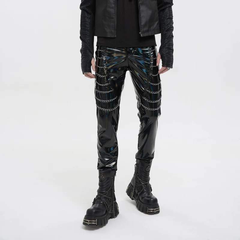 Herren-Punk-Lackleder-Kettenhose