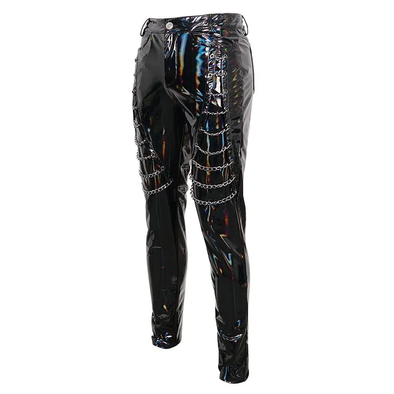 Herren-Punk-Lackleder-Kettenhose
