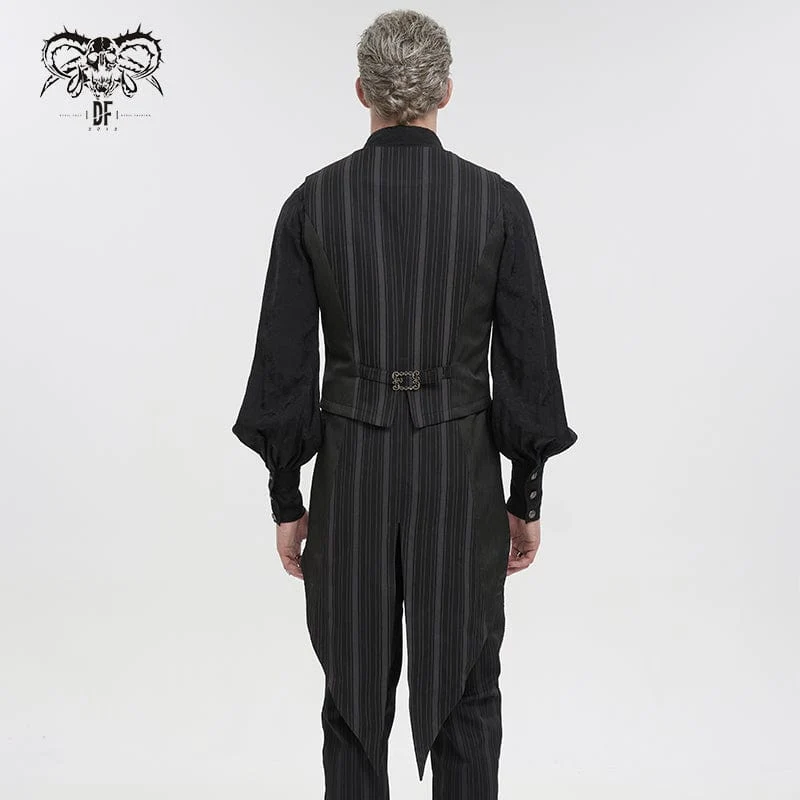 Herren Gothic Streifen Weste schwarz mit abnehmbarem Schwalbenschwanz