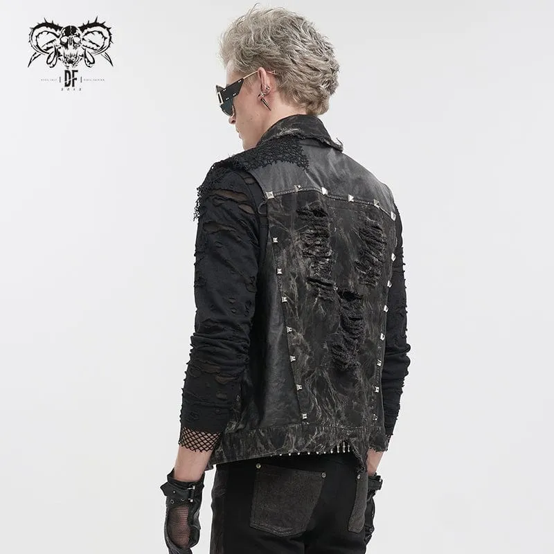 Gothic Mesh Splice Rivet Distressed Weste für Herren