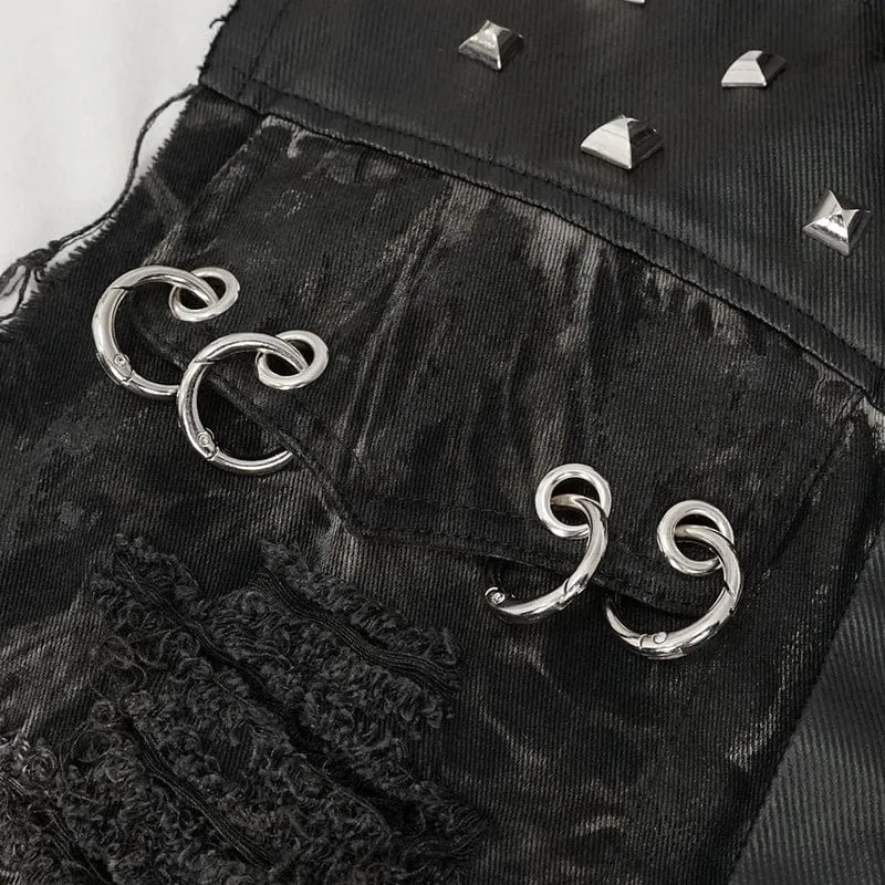 Gothic Mesh Splice Rivet Distressed Weste für Herren