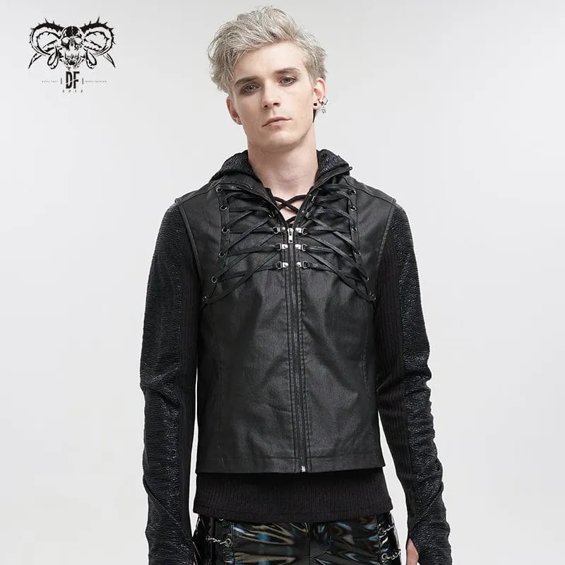 Herren Gothic Riemchen Stehkragen Kunstleder Weste