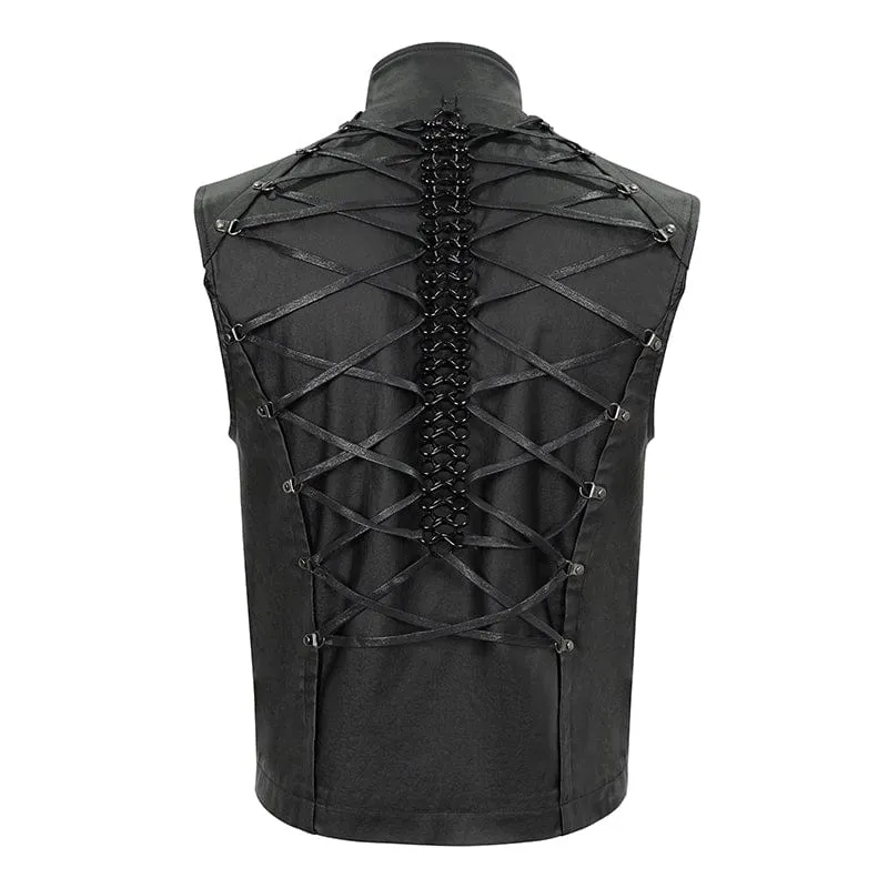 Herren Gothic Riemchen Stehkragen Kunstleder Weste