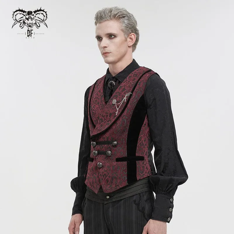 Gothic-Prägeweste für Herren mit Brosche Rot