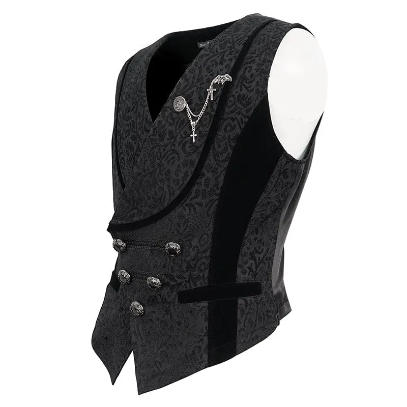 Gothic-Prägeweste für Herren mit Brosche Schwarz
