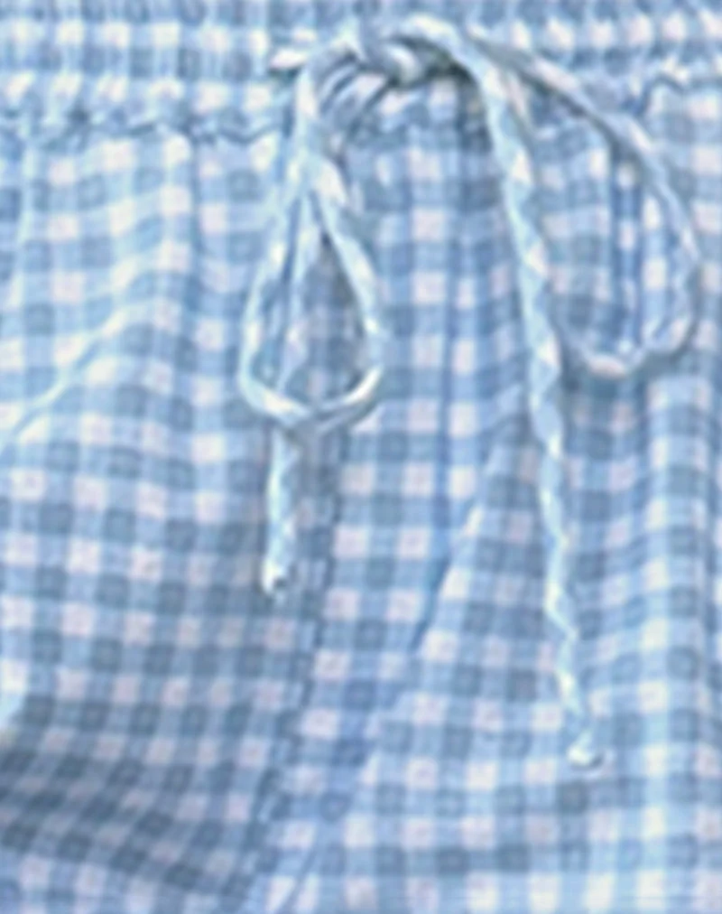 Wasic Leinenhose mit weitem Bein aus blauem Gingham