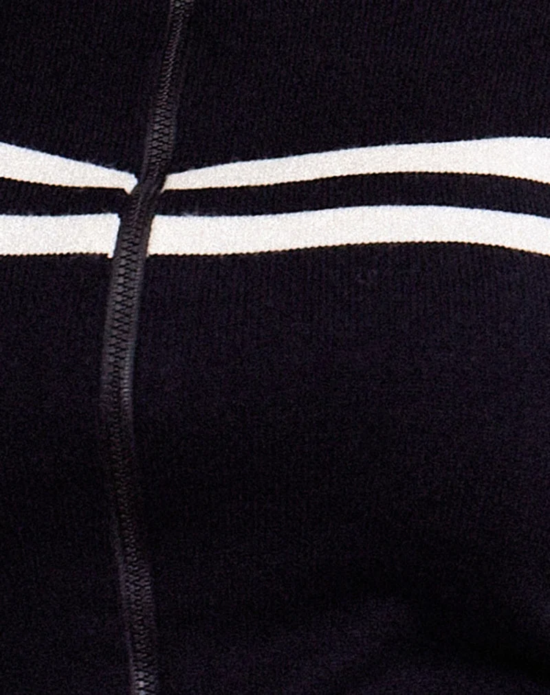 Talisa Zip Through Jacke in Schwarz mit weißen Streifen