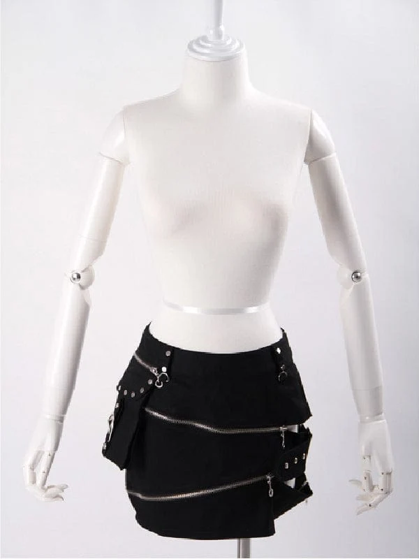 Steampunk Cutout Big-Pocket-Reißverschlussrock für Damen
