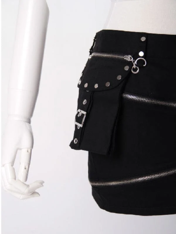 Steampunk Cutout Big-Pocket-Reißverschlussrock für Damen