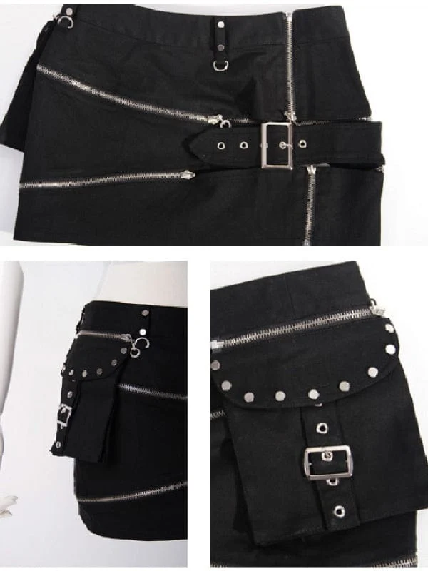 Steampunk Cutout Big-Pocket-Reißverschlussrock für Damen