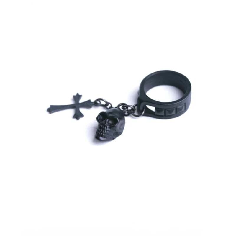 Damen Steampunk Nieten Ring mit Totenkopf und Kreuz