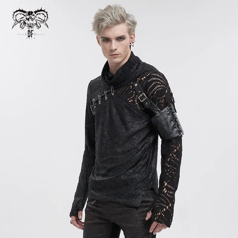 Herren Gothic Rollkragen Mesh Splice Unregelmäßiges Hemd