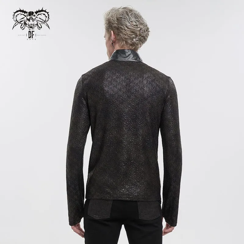 Herren Gothic Riemchen Stehkragen Kunstleder Spleißhemd