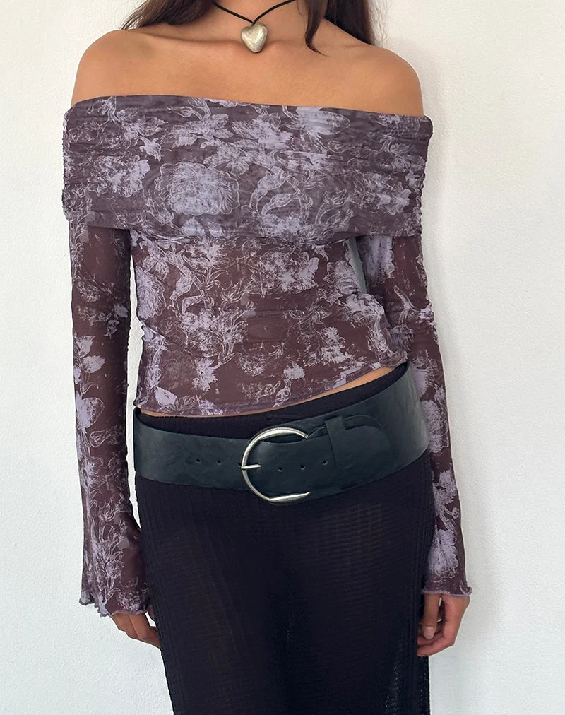 Noelle Bardot Top in Botanic Sketch Violett