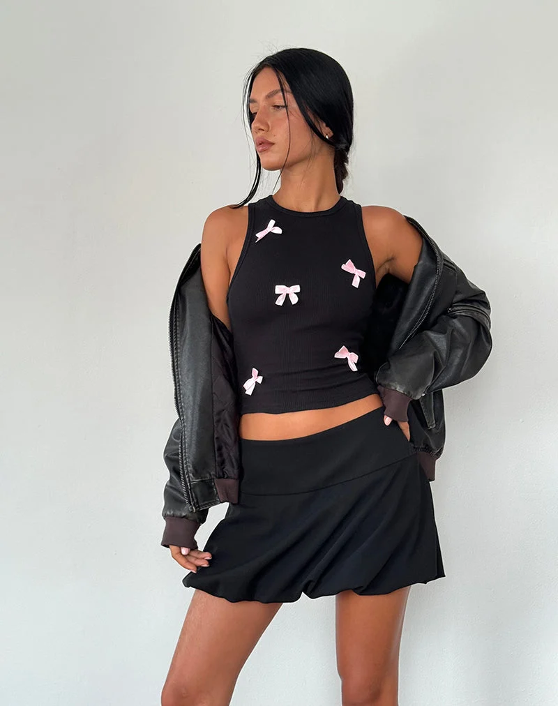 Rave Vest Top in Schwarz mit rosa Schleifen