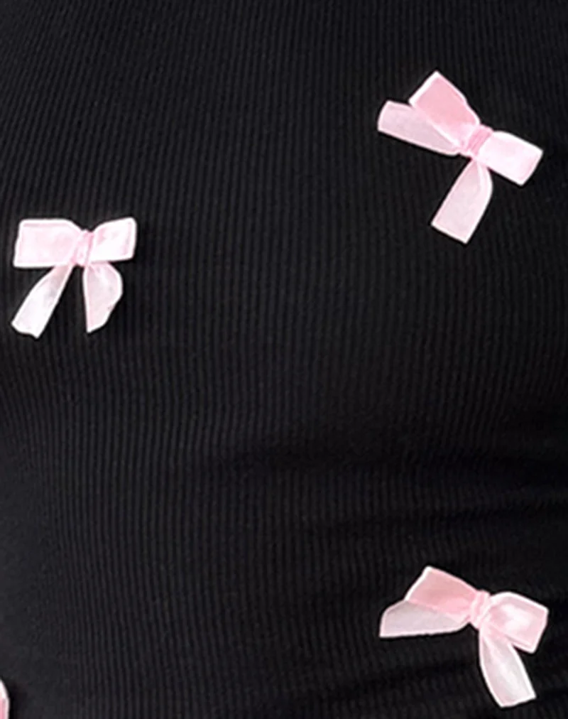 Rave Vest Top in Schwarz mit rosa Schleifen