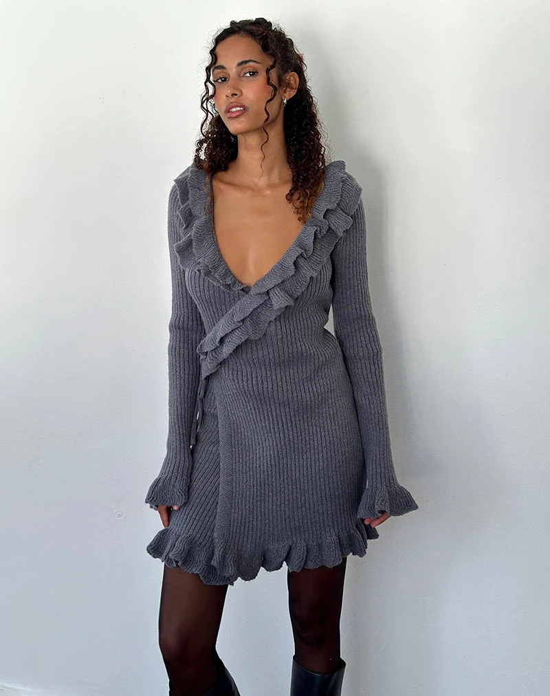 Marianna Langärmeliges gestricktes Minikleid in Dunkelgrau