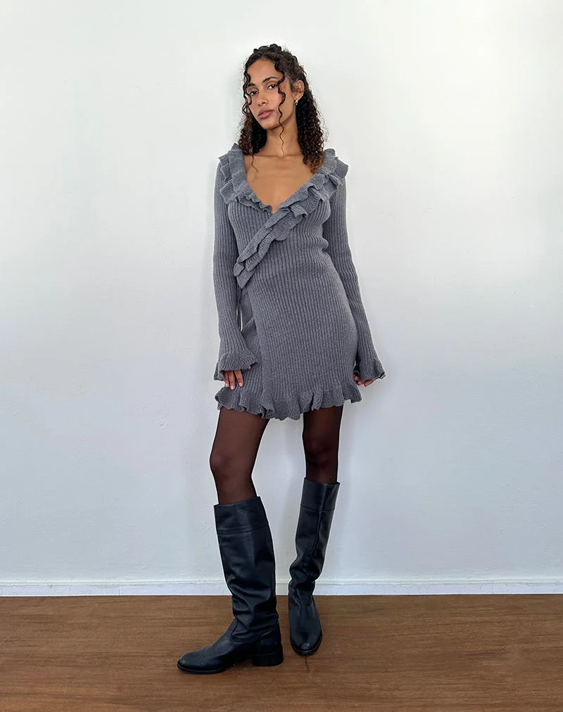 Marianna Langärmeliges gestricktes Minikleid in Dunkelgrau