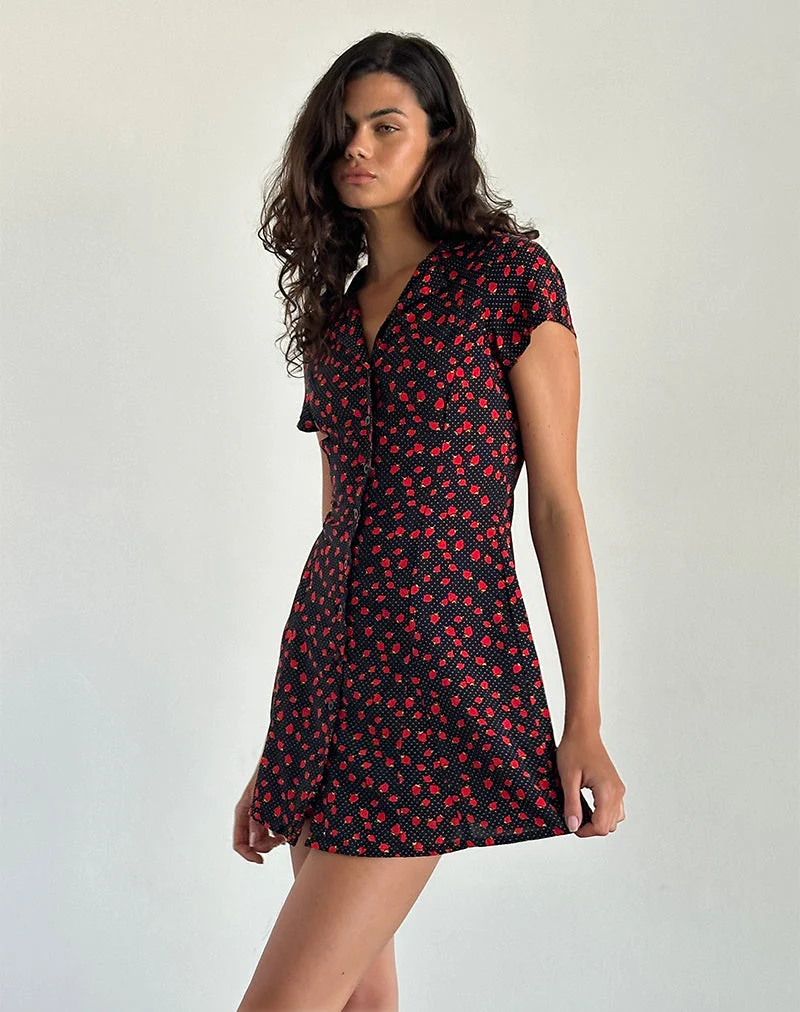 Holmana Minikleid in Strawberry Polka Schwarz