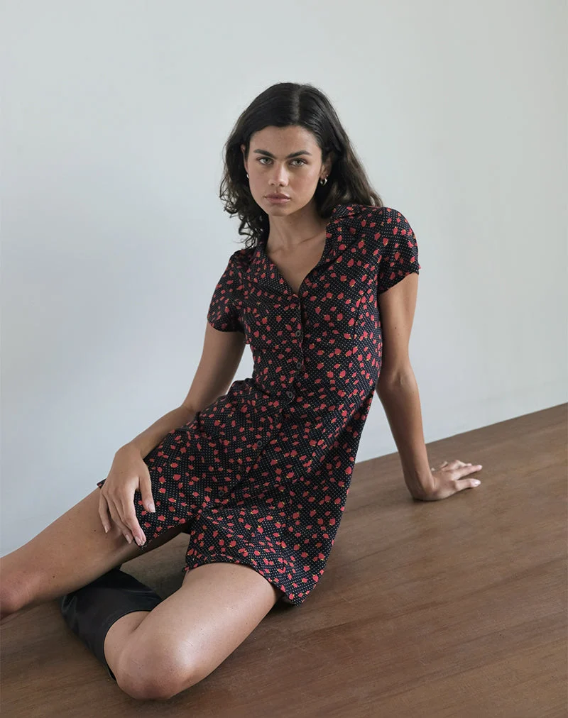 Holmana Minikleid in Strawberry Polka Schwarz