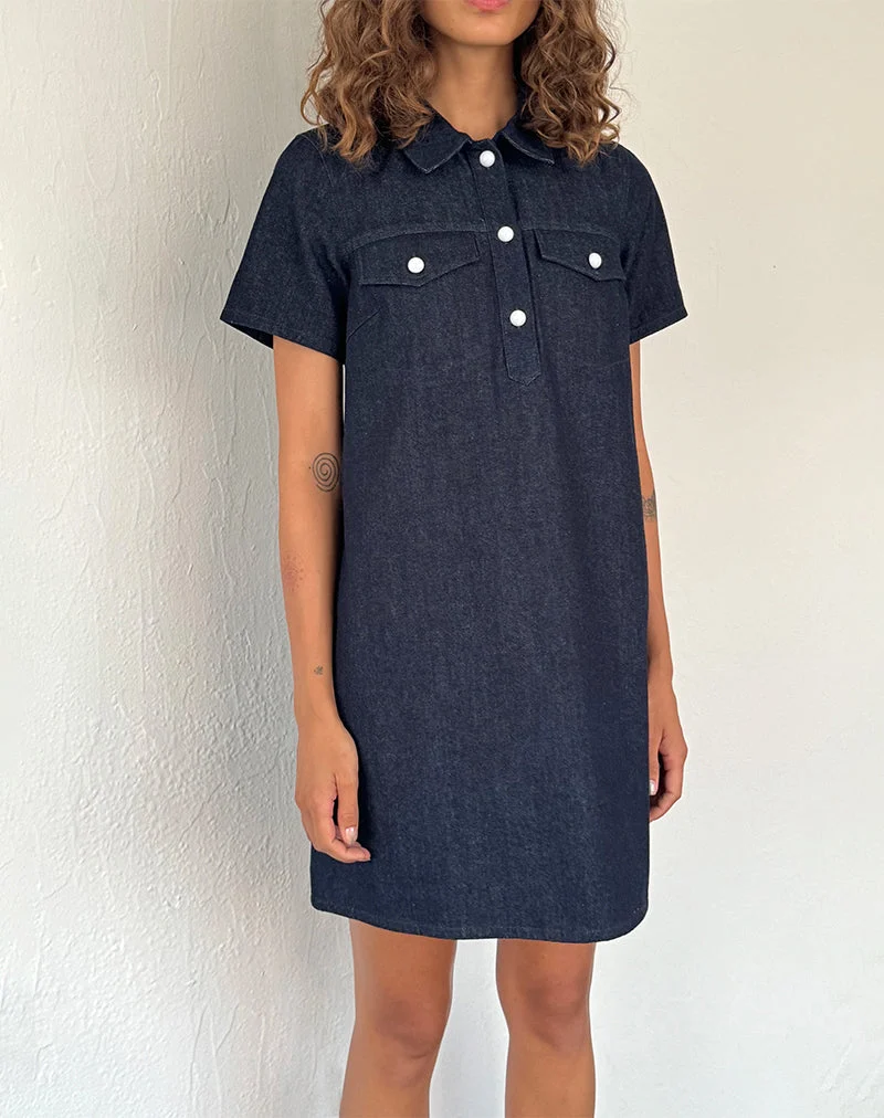 Reiga Smock Minikleid aus Denim Indigo