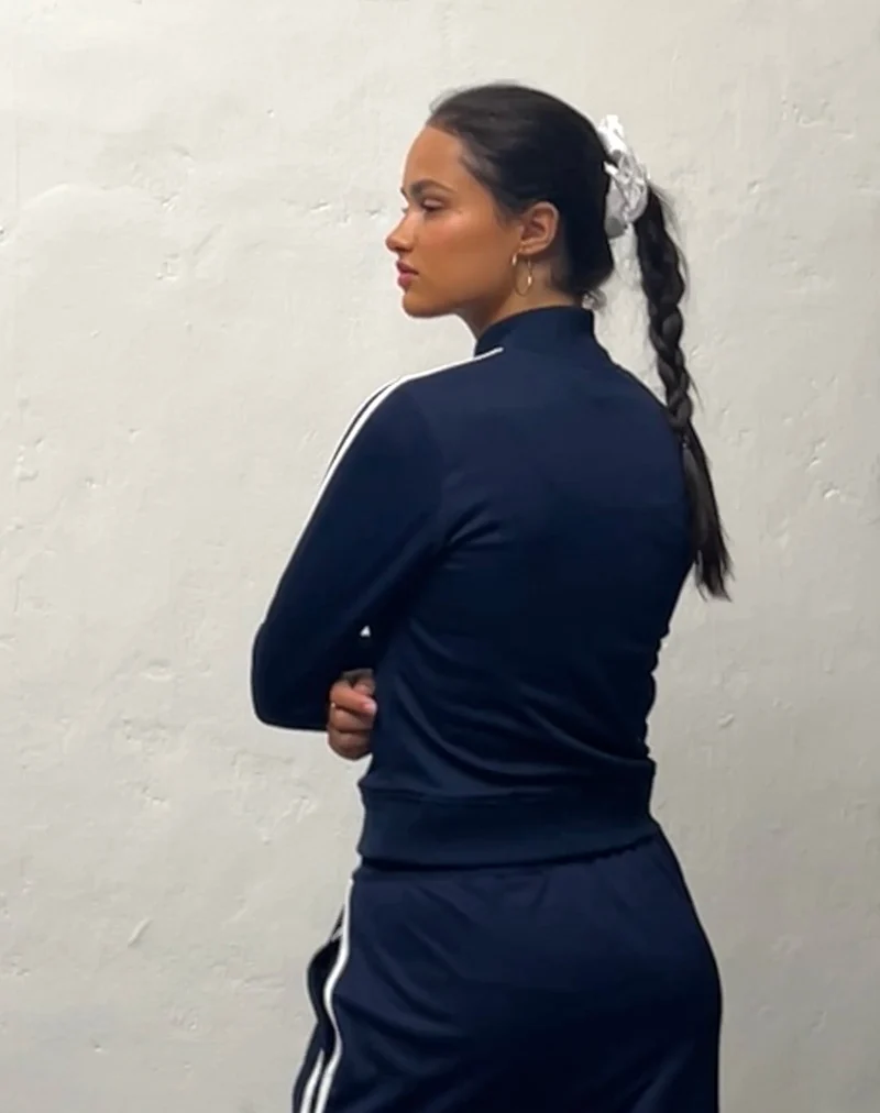 Orion Zip Up Pullover in Navy mit weißen Streifen und M-Stickerei