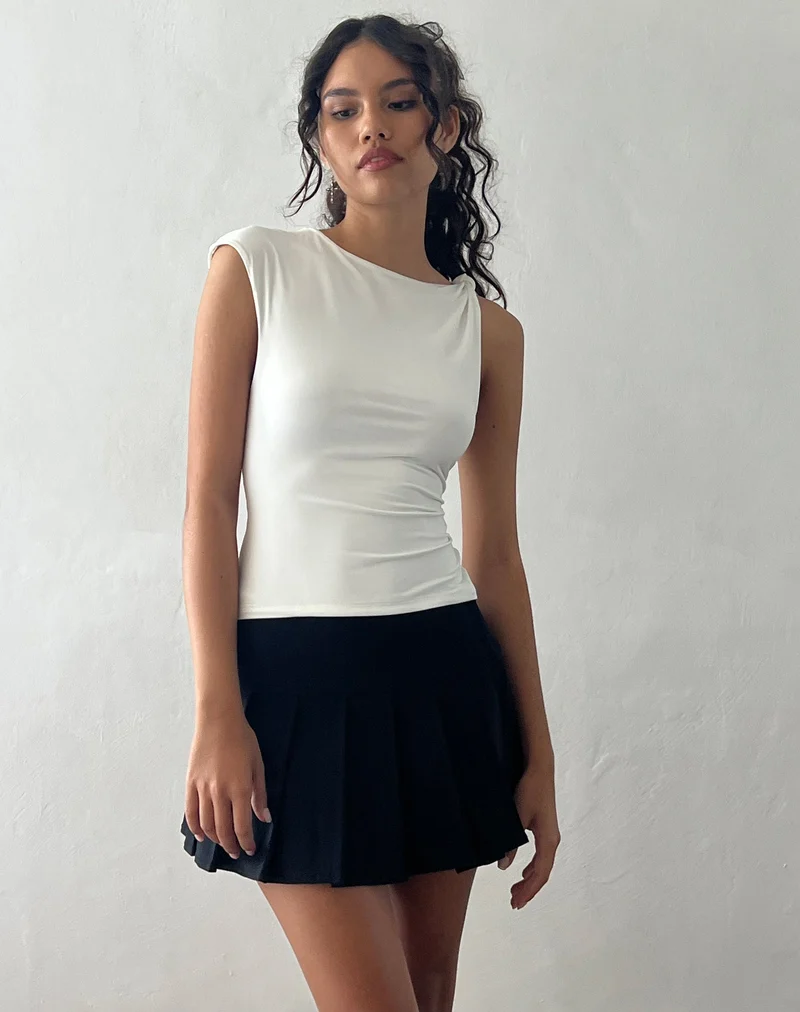 Cambrie Asymmetrisches ärmelloses Top in Elfenbein