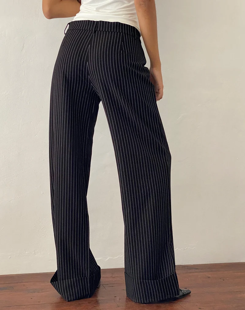 Abba Low Rise Hose in Schwarz Nadelstreifen Tailoring