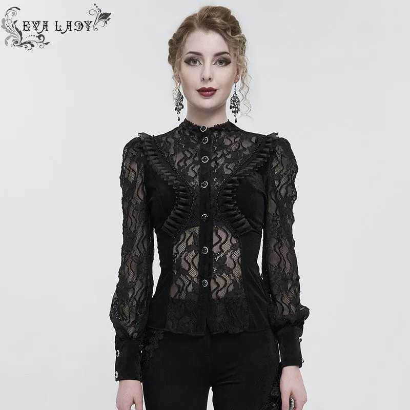 Damen Gothic Puffärmel Rüschen Spitzenhemd