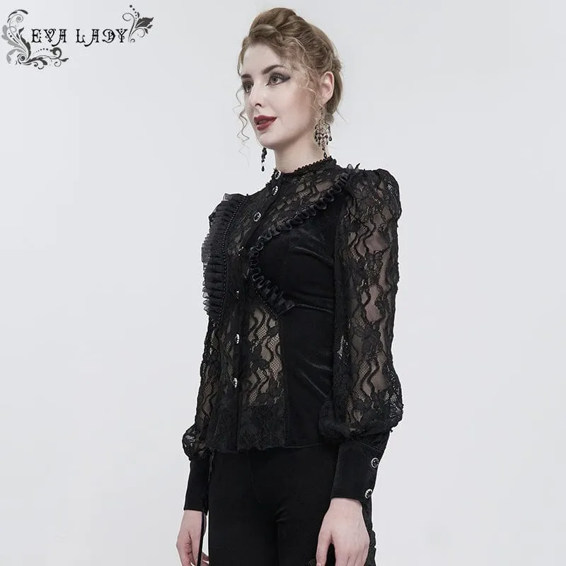 Damen Gothic Puffärmel Rüschen Spitzenhemd