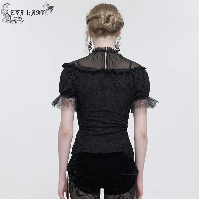 Damen Gothic Riemchen Mesh Splice Perlenhemd