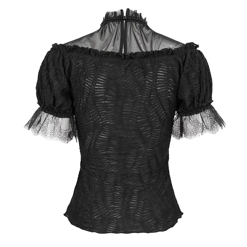Damen Gothic Riemchen Mesh Splice Perlenhemd