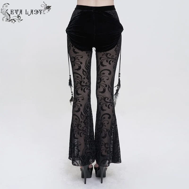 Damen Gothic Drawstring Mesh Splice Schlaghose