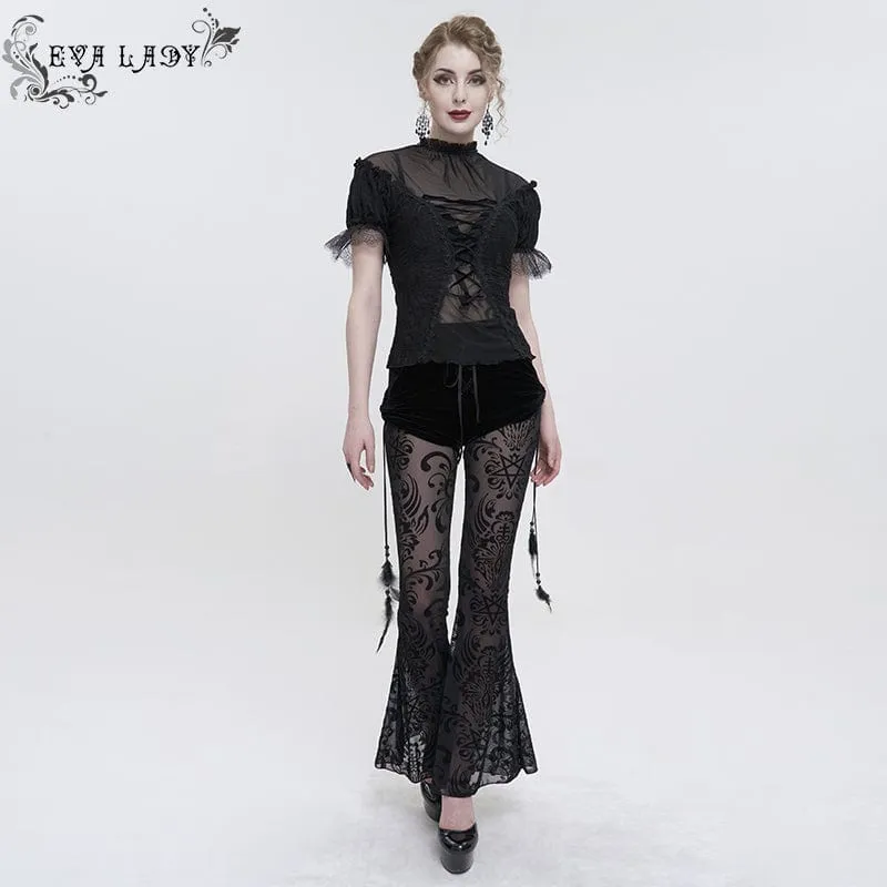 Damen Gothic Drawstring Mesh Splice Schlaghose