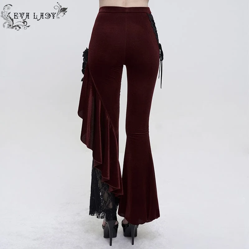 Damen Gothic Riemchen Spitze Splice Schlaghose Rot