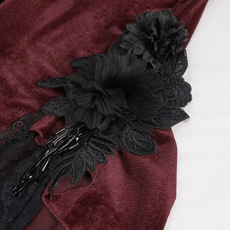 Damen Gothic Riemchen Spitze Splice Schlaghose Rot