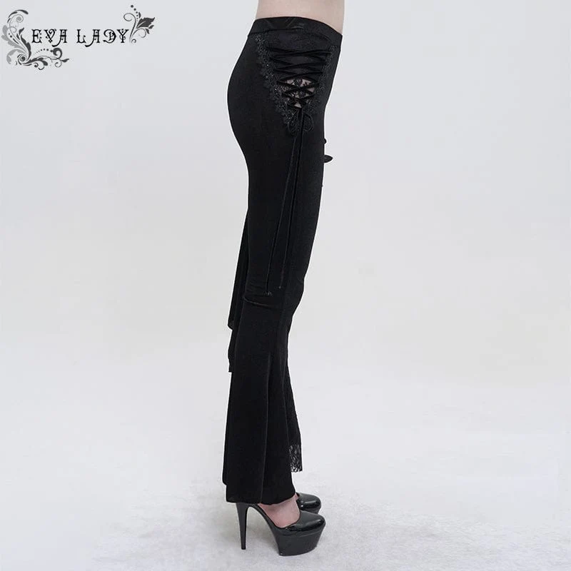 Gothic Riemchen-Splice-Schlaghose für Damen
