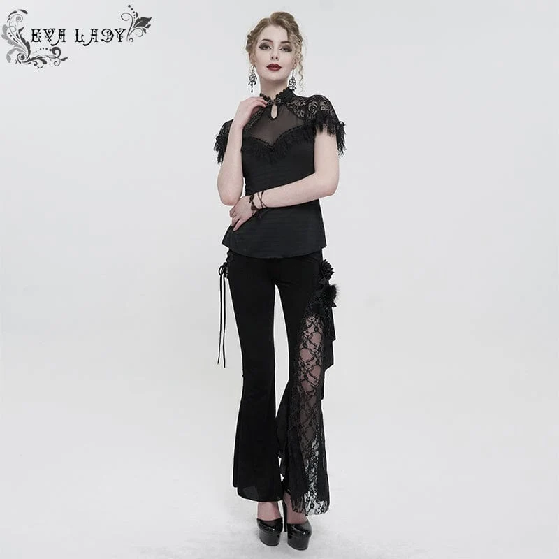Gothic Riemchen-Splice-Schlaghose für Damen