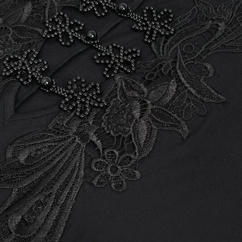 Gothic-Spitzenkleid mit Blumenstickerei und tiefem Ausschnitt für Damen