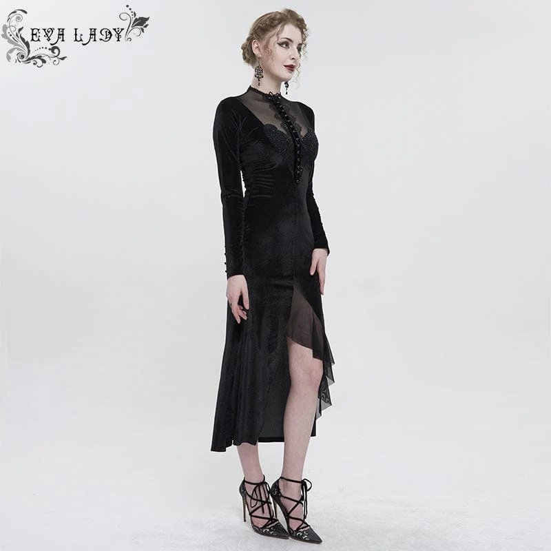 Gothic-Mesh-Splice-Perlen-Split-Kleid für Damen