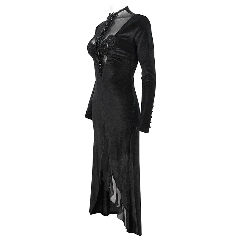Gothic-Mesh-Splice-Perlen-Split-Kleid für Damen