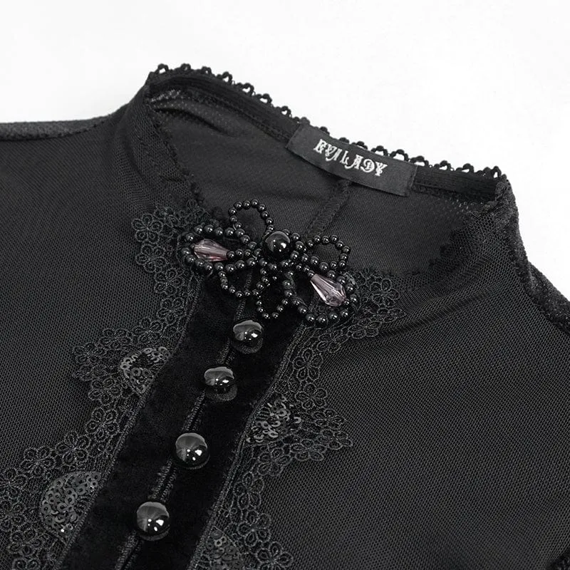 Gothic-Mesh-Splice-Perlen-Split-Kleid für Damen