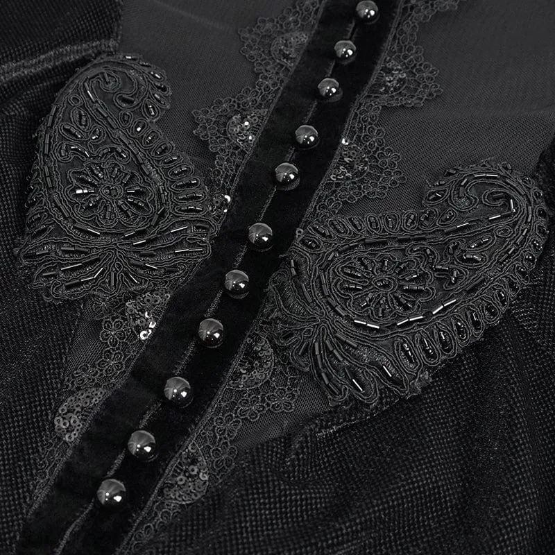 Gothic-Mesh-Splice-Perlen-Split-Kleid für Damen