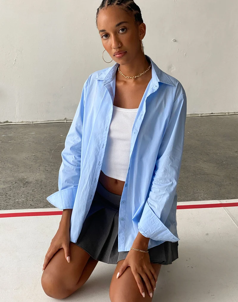 Mavis Button Up Hemd aus Popeline Himmelblau