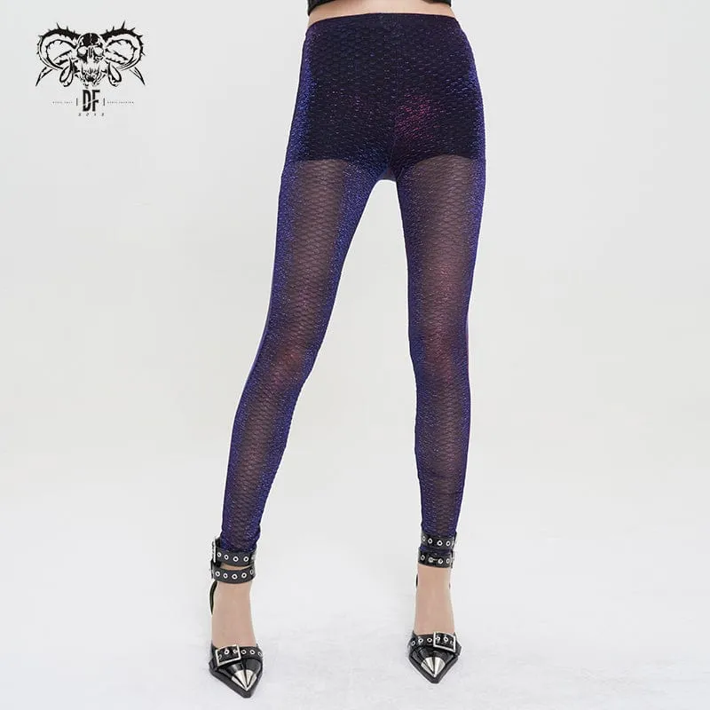 Grunge Chromatic Scaly Sheer Mesh-Leggings für Damen